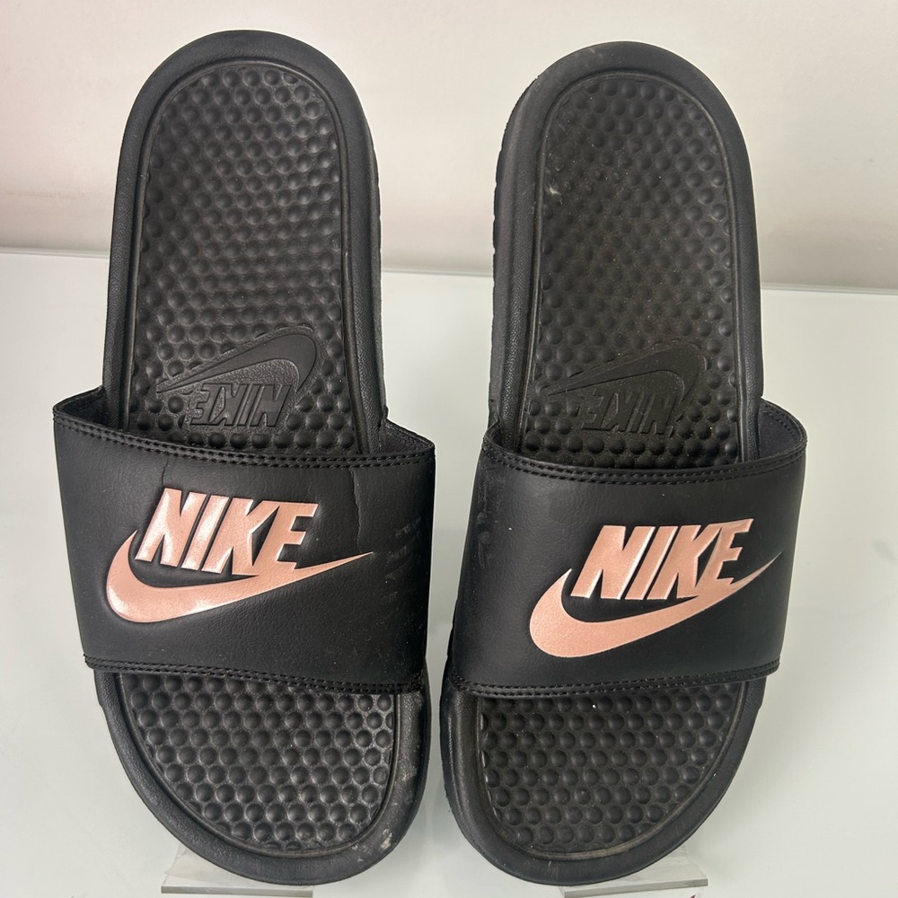 Nike Black and Pink Slides